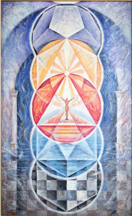 Painting titled "Sacred geometry  -…" by Polina Gerdjikova (POLINA), Original Artwork, Oil Mounted on Wood Stretcher frame