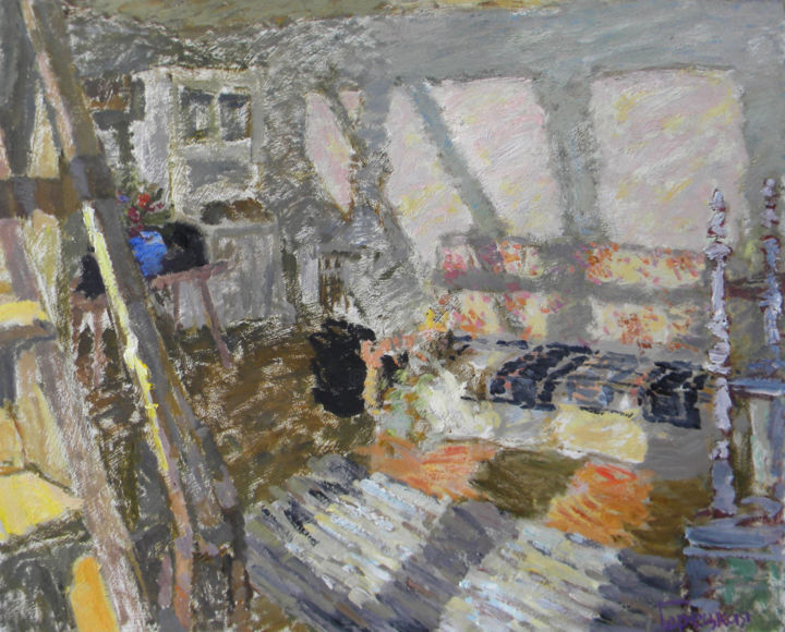 Картина под названием "Интерьер дачного до…" - Polina Goretskaya, Подлинное произведение искусства, Масло Установлен на Друг…