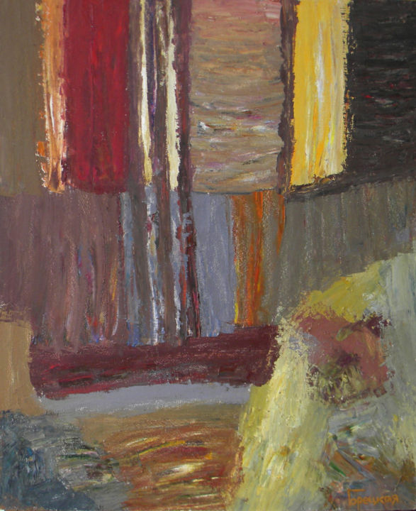 Painting titled "Ivening interior" by Polina Goretskaya, Original Artwork, Oil