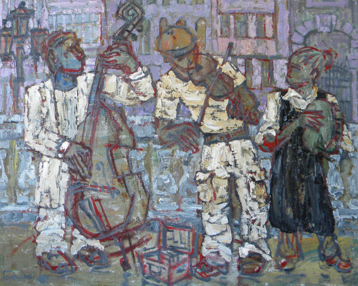 Painting titled "street performers" by Polina Goretskaya, Original Artwork, Oil