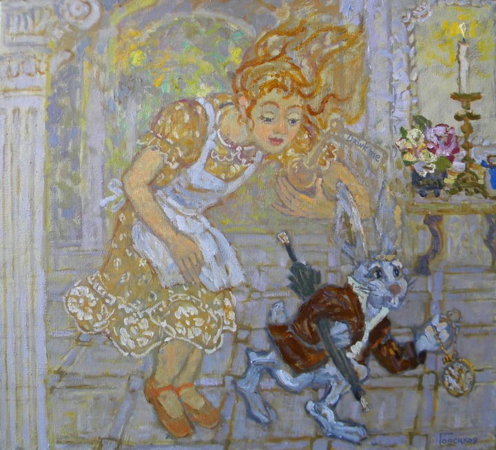 "Alice in Wonderland" başlıklı Tablo Polina Goretskaya tarafından, Orijinal sanat, Petrol artwork_cat. üzerine monte edilmiş
