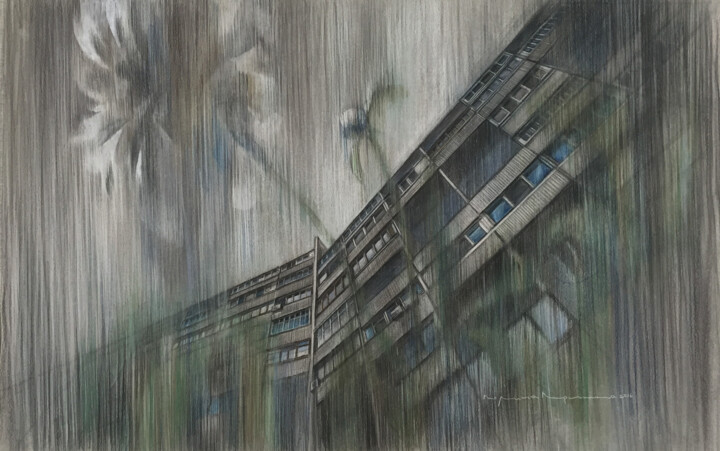 Рисунок под названием "Чертаново Южное - 5" - Полина Причина, Подлинное произведение искусства, Древесный уголь