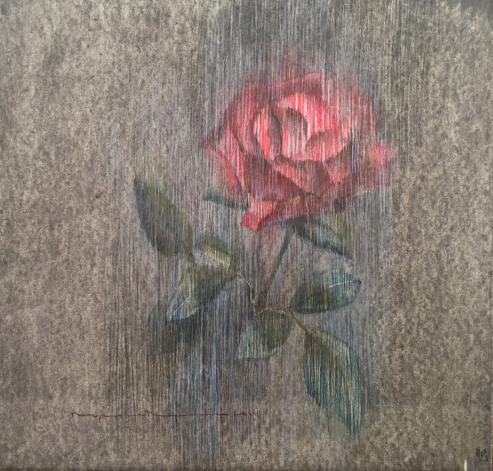 Рисунок под названием "Роза" - Полина Причина, Подлинное произведение искусства, Цветные карандаши