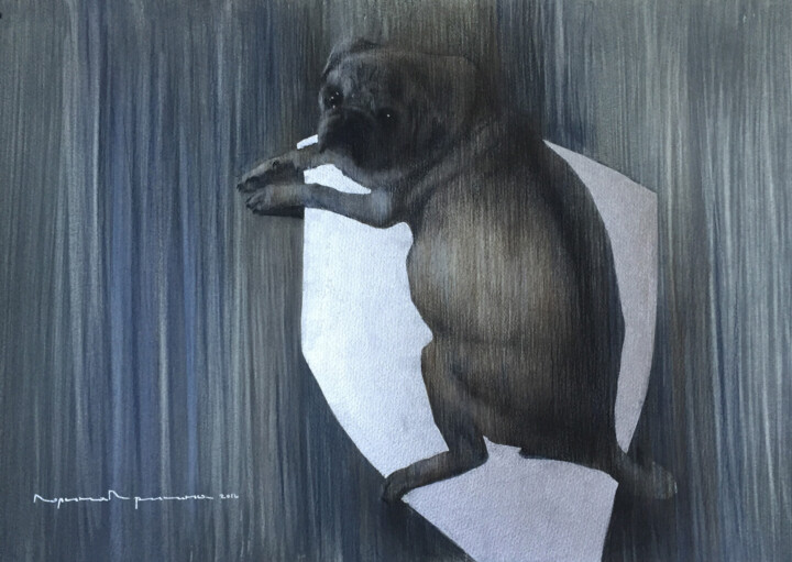 Рисунок под названием "Пес" - Полина Причина, Подлинное произведение искусства, Пастель