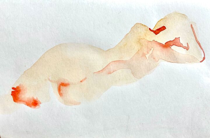 Dessin intitulée "Nude Anya 2" par Polina Shibanova, Œuvre d'art originale, Aquarelle