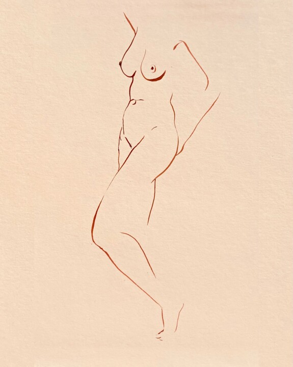 Dessin intitulée "Nude line" par Polina Shibanova, Œuvre d'art originale, Aquarelle
