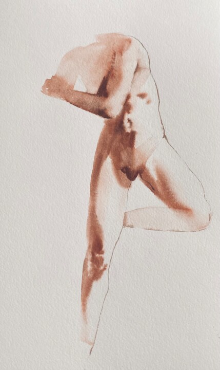 Drawing titled "Male nude" by Polina Shibanova, Original Artwork, Watercolor