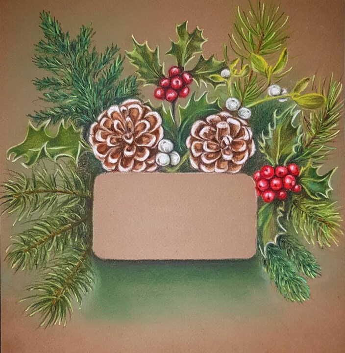 Dessin intitulée "Christmas/New Year…" par Polina Turgunova, Œuvre d'art originale, Crayon