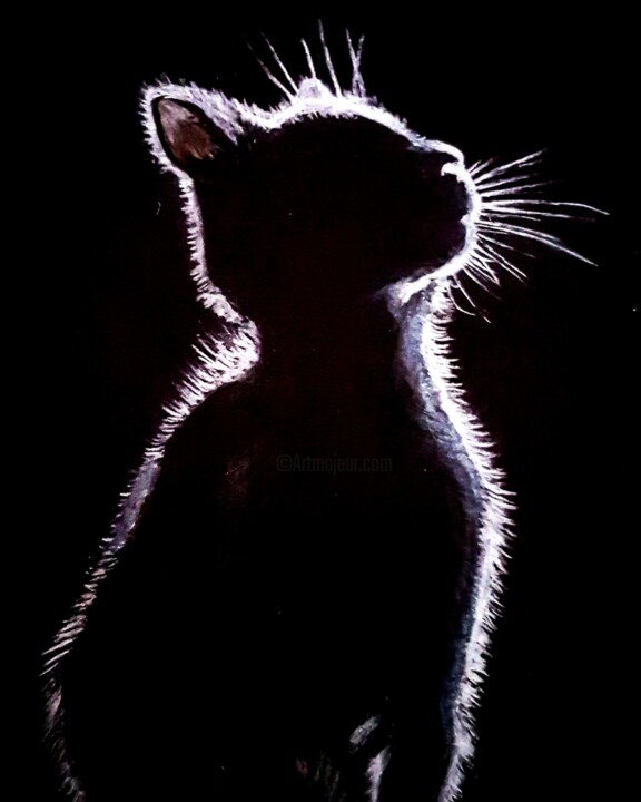 Tekening getiteld "Black Cat in a Dark…" door Polina Turgunova, Origineel Kunstwerk, Pastel