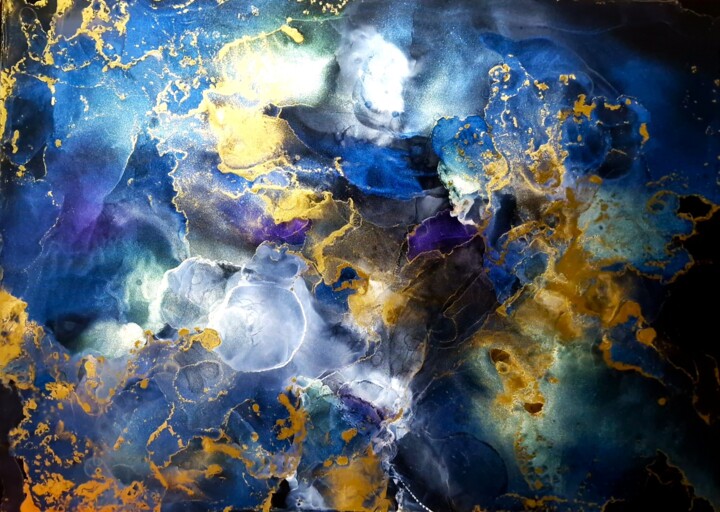 Peinture intitulée "Cosmos Abstraction" par Polina Turgunova, Œuvre d'art originale, Encre