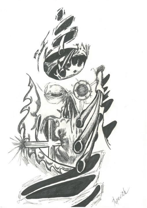 Рисунок под названием "Sea ​​monster/Морск…" - Полина Стеклянская (Popovich), Подлинное произведение искусства, Гелевая ручка