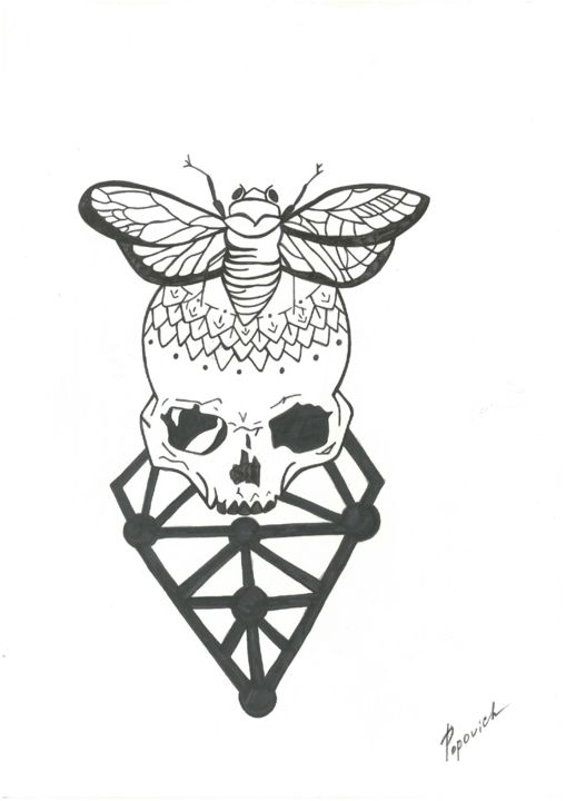 Desenho intitulada "Last moth dance/Пос…" por Polina Steklianskaia (Popovich), Obras de arte originais, Caneta de gel