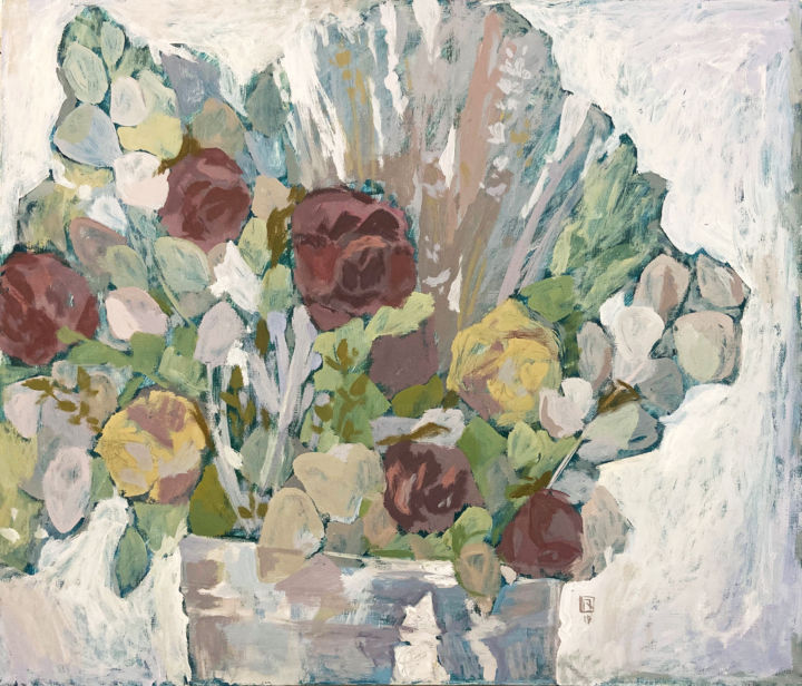 Ζωγραφική με τίτλο "Dry flowers" από Polina Kharlamova, Αυθεντικά έργα τέχνης, Τέμπερα Τοποθετήθηκε στο Ξύλινο φορείο σκελετό