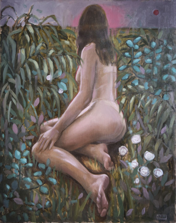 Painting titled "In the garden" by Polina Kharlamova, Original Artwork, Oil