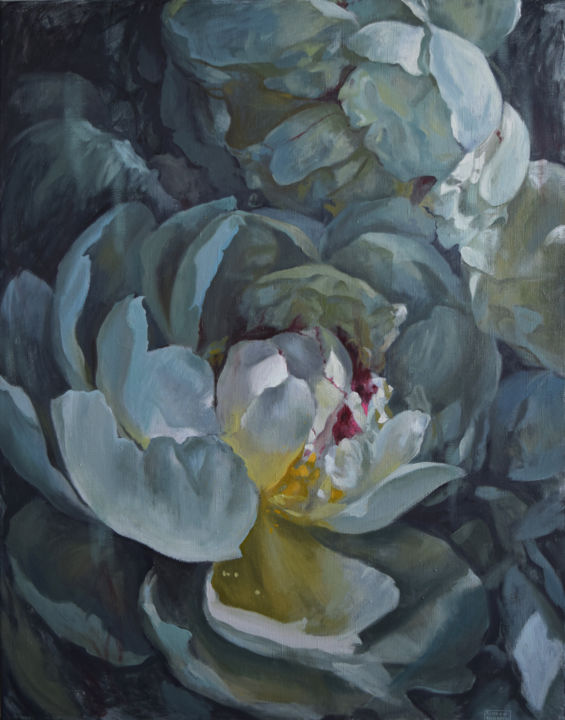 Painting titled "Blue reflections" by Polina Kharlamova, Original Art, Oil Mounted on Stretcher frame