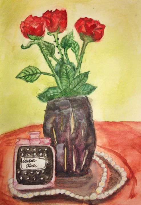 Painting titled "Romantic Nature" by Mypolymoly, Original Artwork, Watercolor