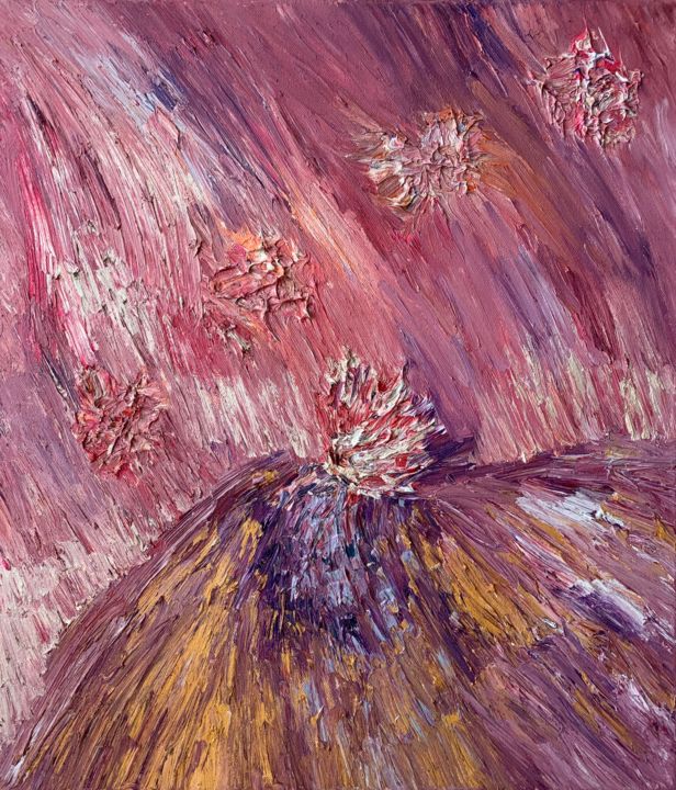 Картина под названием "The rain of bloomy…" - Polina Zhadko, Подлинное произведение искусства, Масло