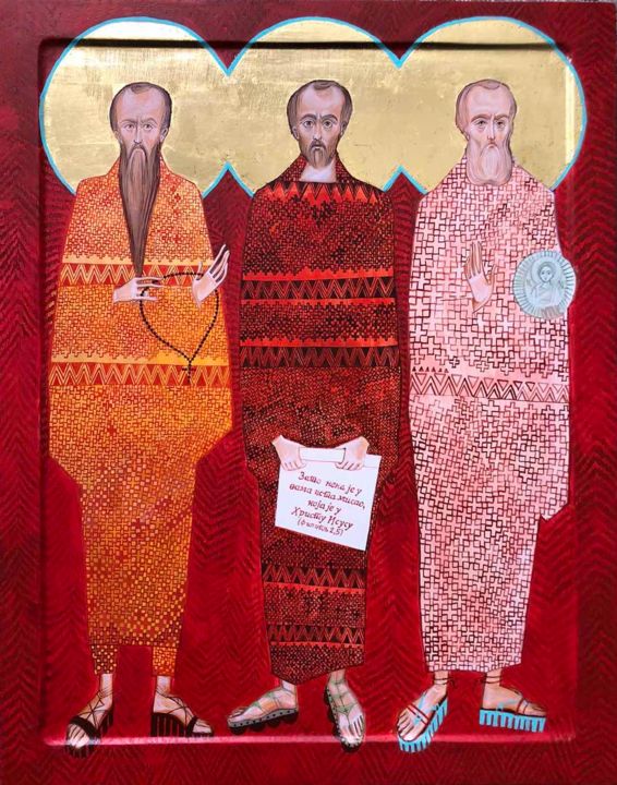 Schilderij getiteld "theologians" door Minja Poljak, Origineel Kunstwerk, Tempera
