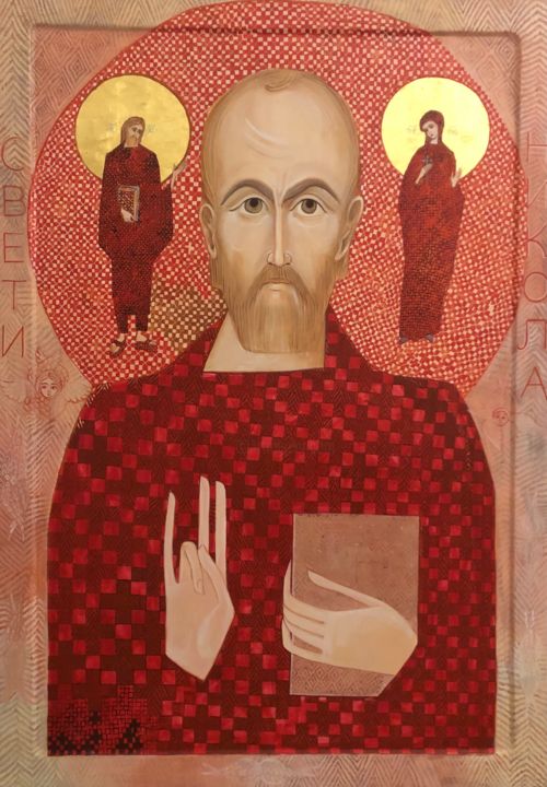Peinture intitulée "St. Nicholas (2)" par Minja Poljak, Œuvre d'art originale, Tempera