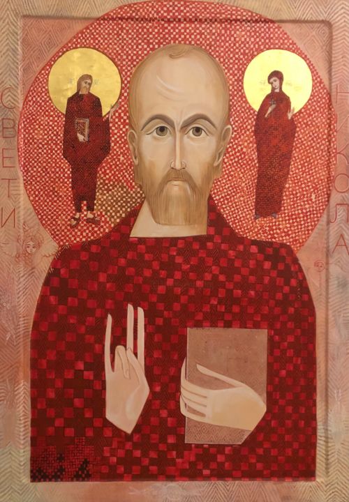 Pintura intitulada "St. Nicholas (2)" por Minja Poljak, Obras de arte originais, Têmpera