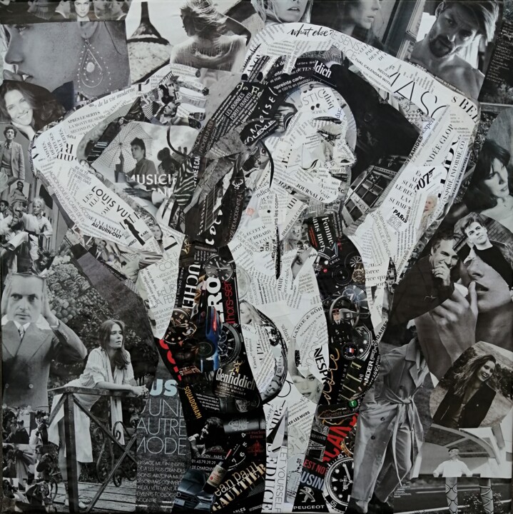 Collages titled "Blandine" by Poluk'S, Original Artwork, Collages Mounted on Wood Stretcher frame