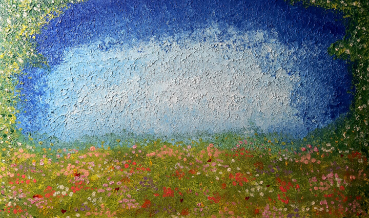 Painting titled "Summer meadow (calm…" by Poly, Original Artwork, Acrylic Mounted on Other rigid panel