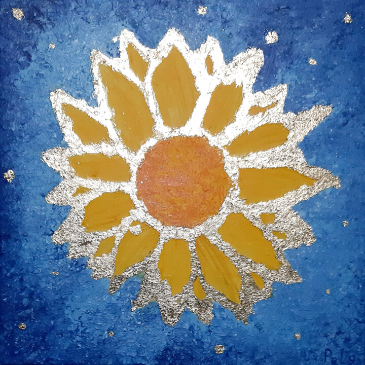 Painting titled "Golden sunflower an…" by Poly, Original Artwork, Acrylic Mounted on Wood Stretcher frame
