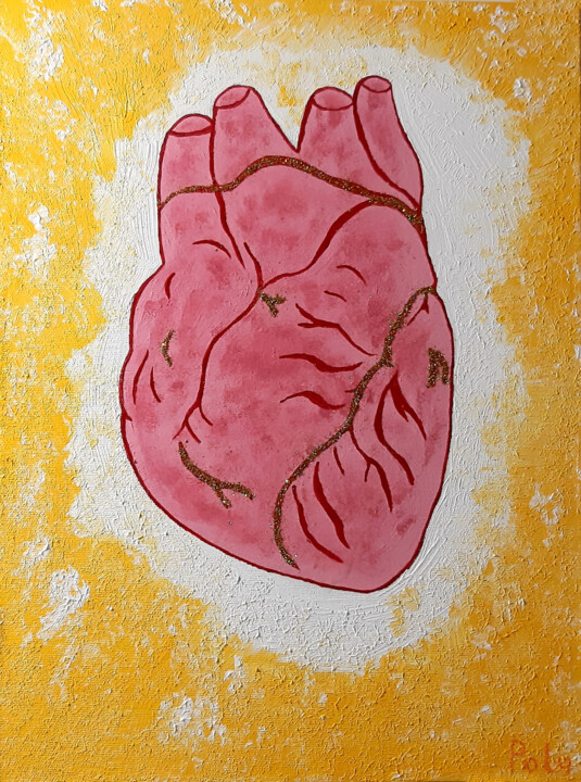 Painting titled "Loving heart of hum…" by Poly, Original Artwork, Acrylic Mounted on Wood Stretcher frame