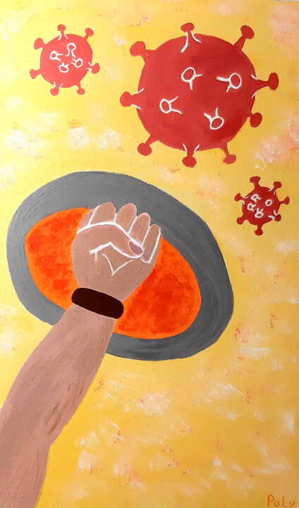 Malerei mit dem Titel "Stop coronavirus! C…" von Poly, Original-Kunstwerk, Acryl Auf Andere starre Platte montiert