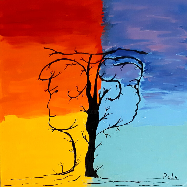 Painting titled "He and she (above b…" by Poly, Original Artwork, Acrylic Mounted on Other rigid panel