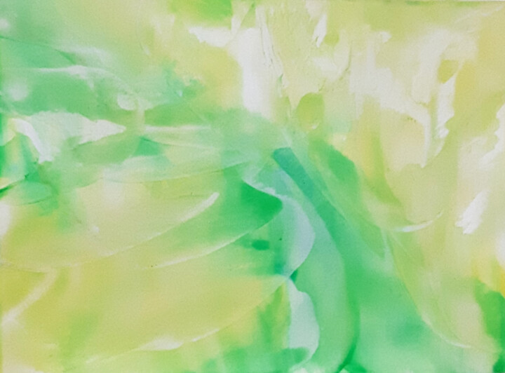 Peinture intitulée "Green abstraction A…" par Poly, Œuvre d'art originale, Cire
