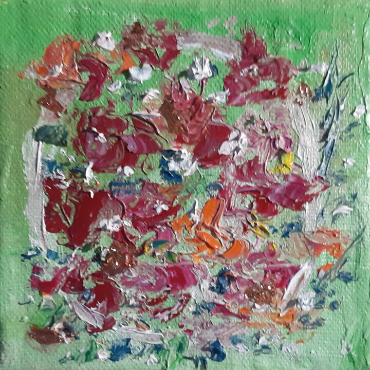 Painting titled "Abstract flowers (o…" by Poly, Original Artwork, Oil Mounted on Cardboard