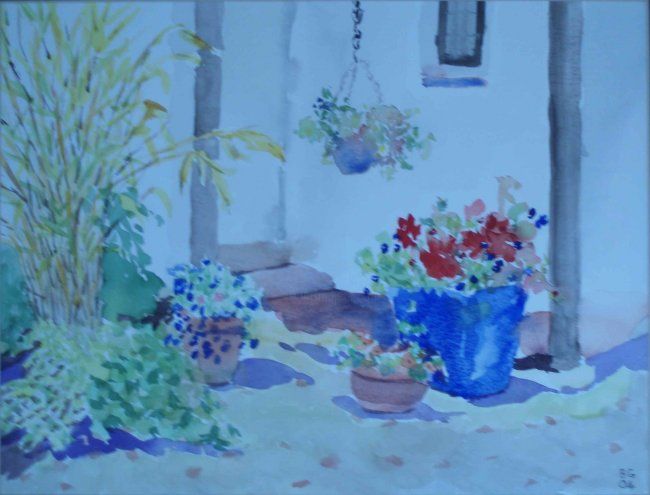 Картина под названием "Flowery Porch" - Bernice Grundy, Подлинное произведение искусства, Масло
