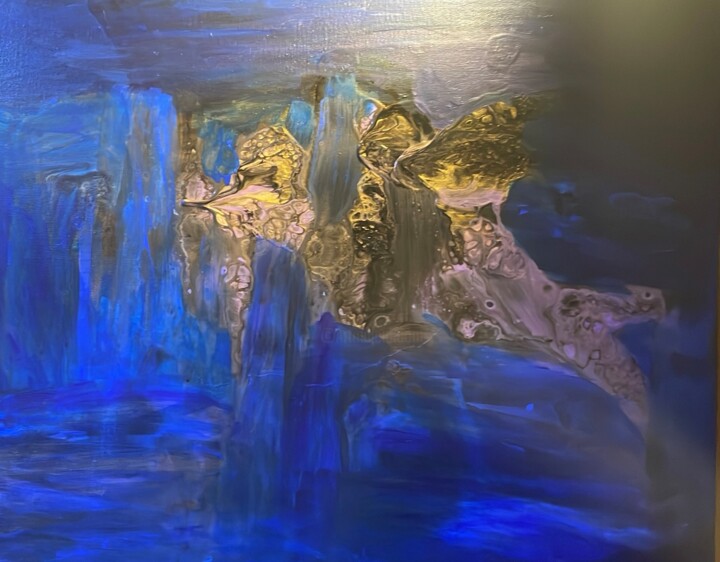 Peinture intitulée "Cascade nocturne" par Poongraphy, Œuvre d'art originale, Acrylique Monté sur Châssis en bois
