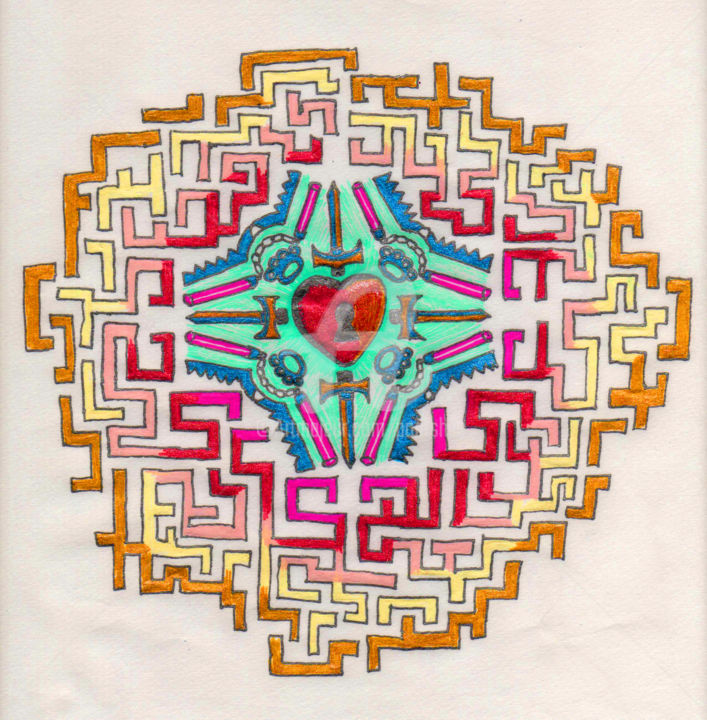 Dessin intitulée "mandala-04" par Pootshee, Œuvre d'art originale, Stylo à bille