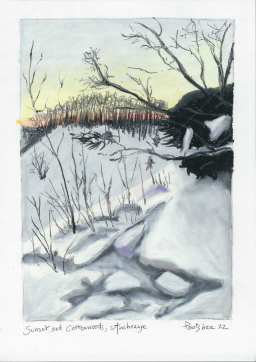 Рисунок под названием "45-Sunset and Cotto…" - Pootshee, Подлинное произведение искусства, Пастель