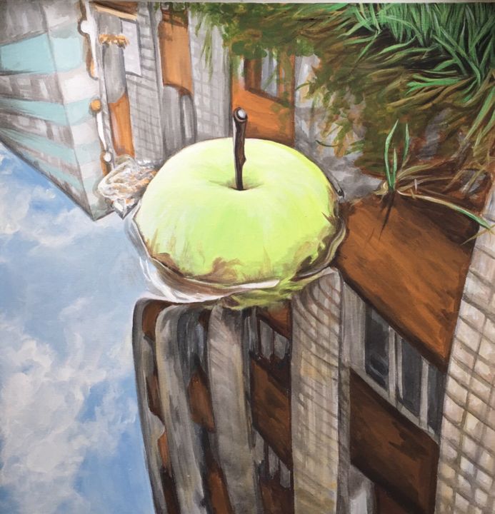 Painting titled "Green apple.jpg" by Iuliia Popova, Original Artwork, Acrylic