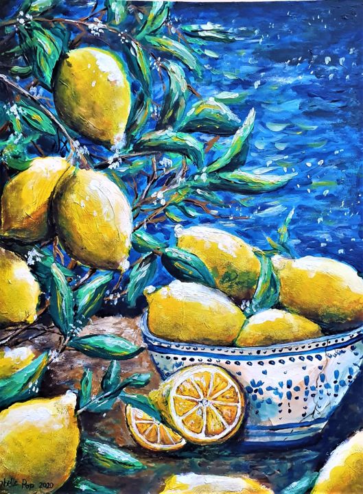 Painting titled "Limones" by Isabelle Pop, Original Artwork, Acrylic