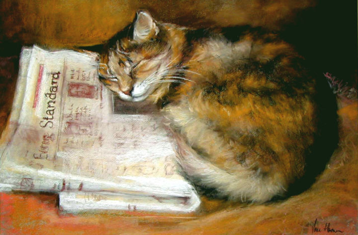 Dessin intitulée "The Standard Cat ll" par Jill Van Hoorn, Œuvre d'art originale, Pastel