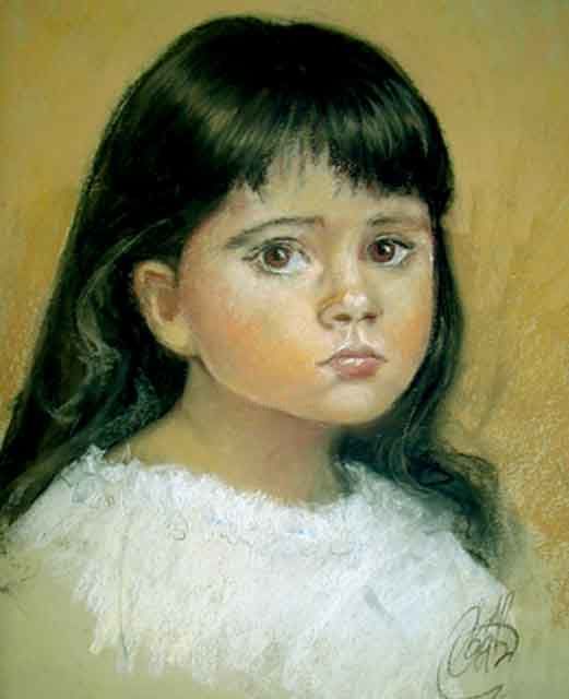Painting titled "Child's portrait" by Jill Van Hoorn, Original Artwork, Pastel