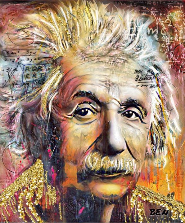 Картина под названием "Einstein portrait" - Benjamin Popaz, Подлинное произведение искусства, Масло