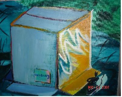 Painting titled "person in box" by Angeles, Original Artwork