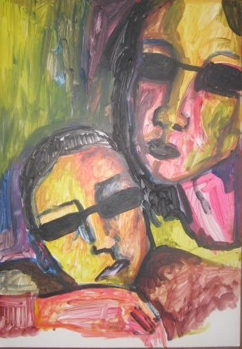 Painting titled "Couple à lunettes" by Pop, Original Artwork