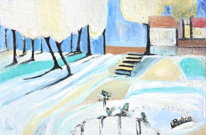 Painting titled "Winterland" by Evelina, Original Art, Oil