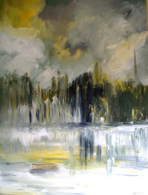 Painting titled "City Spires,Summer…" by Andy Davis, Original Artwork, Oil