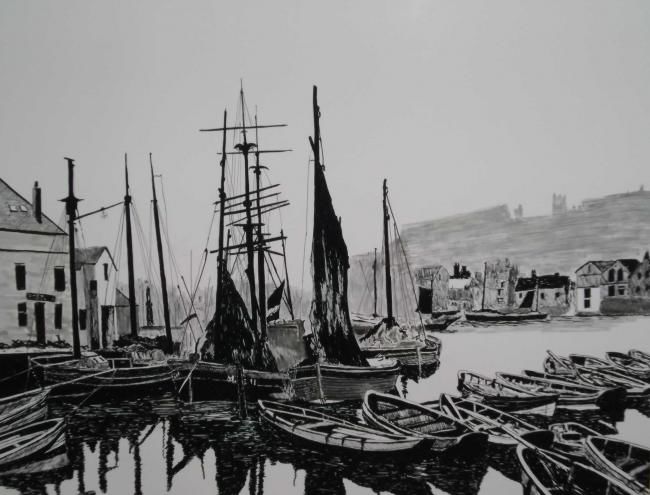 Картина под названием "Whitby Harbour (180…" - Andy Davis, Подлинное произведение искусства, Масло