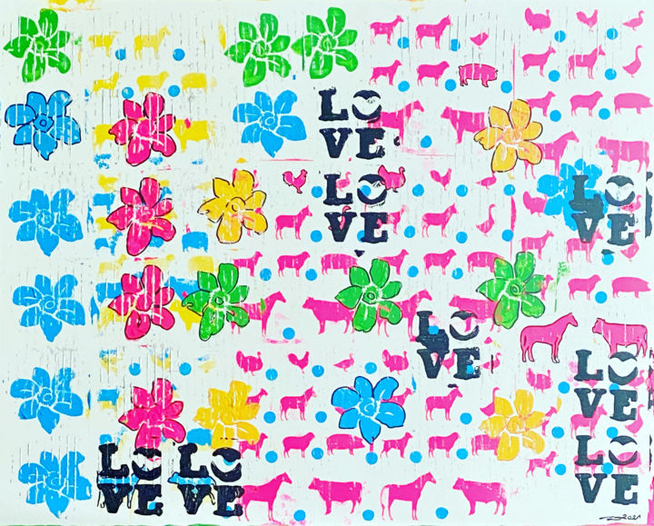 Pittura intitolato "Love Farmlife" da Poptonicart, Opera d'arte originale, Acrilico