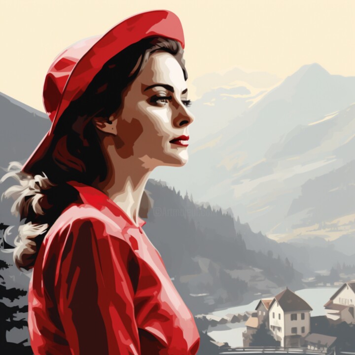 Painting titled "SWISS WOMAN IN THE…" by Poptonicart, Original Artwork, Digital Collage