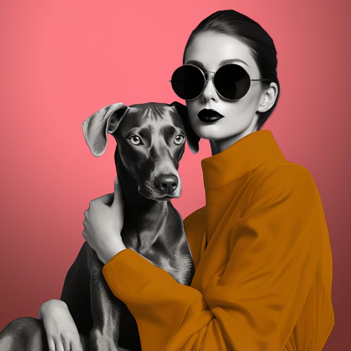 Printmaking titled "MY DOG AND I" by Poptonicart, Original Artwork, Digital Collage