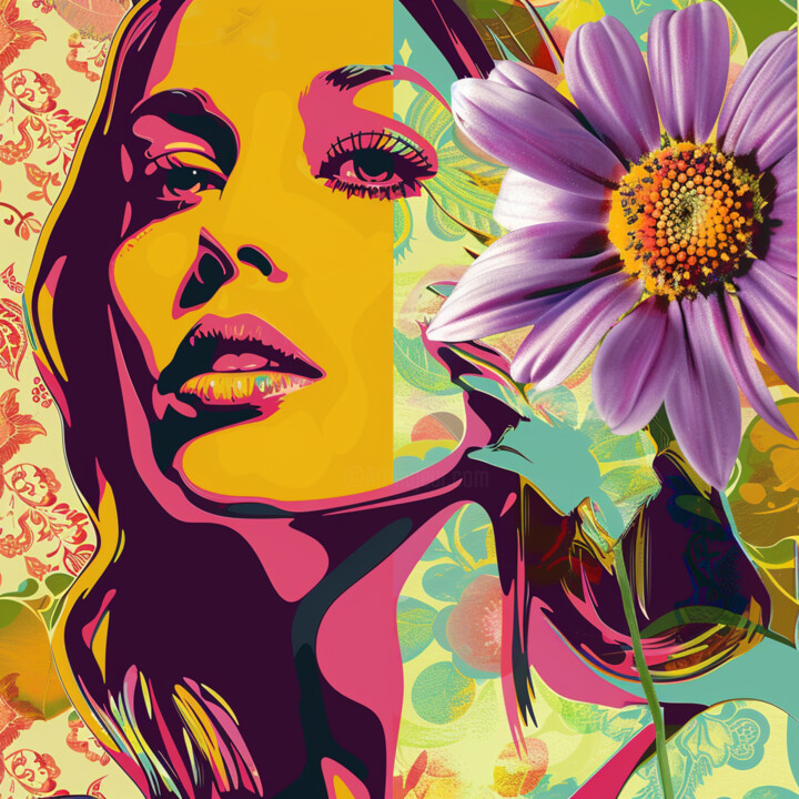 Painting titled "LILA FLOWERS" by Poptonicart, Original Artwork, Digital Collage